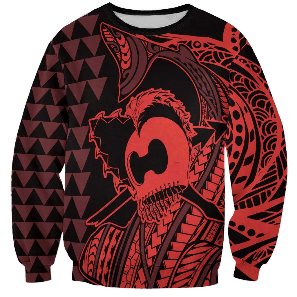 Koa Ikaika Warrior Helmet with Shark Sweatshirt Red Kakau Style