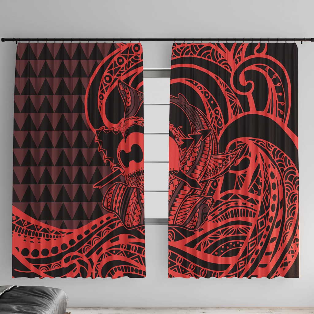 Koa Ikaika Warrior Helmet with Shark Window Curtain Red Kakau Style LT9 With Hooks Red - Polynesian Pride