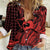 Koa Ikaika Warrior Helmet with Shark Women Casual Shirt Red Kakau Style