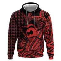 Koa Ikaika Warrior Helmet with Shark Zip Hoodie Red Kakau Style LT9 Pullover Hoodie Red - Polynesian Pride