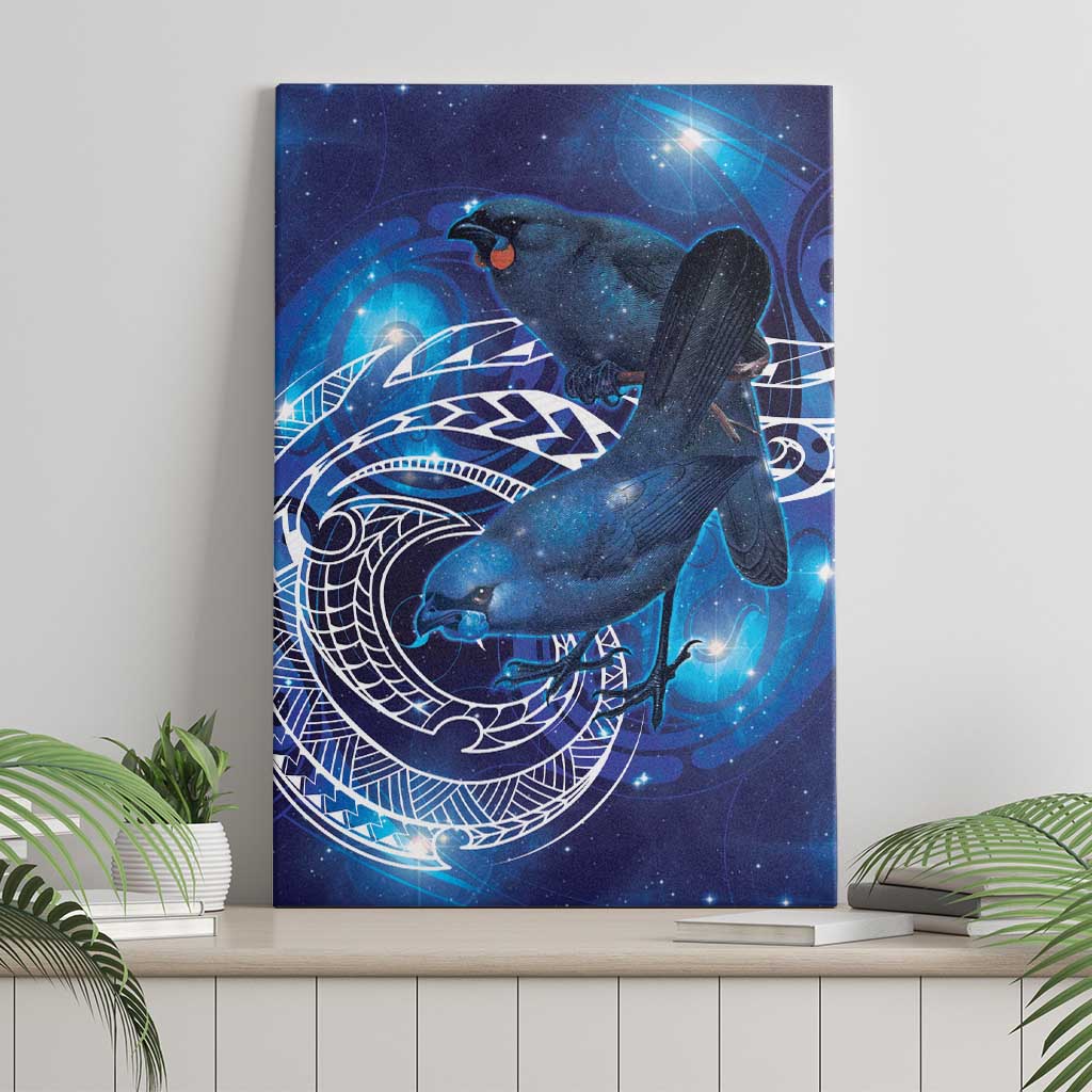 North Island Kokako and South Island Kokako Canvas Wall Art New Zealand Native Bird with Galaxy Vibe