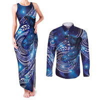 North Island Kokako and South Island Kokako Couples Matching Tank Maxi Dress and Long Sleeve Button Shirt New Zealand Native Bird with Galaxy Vibe