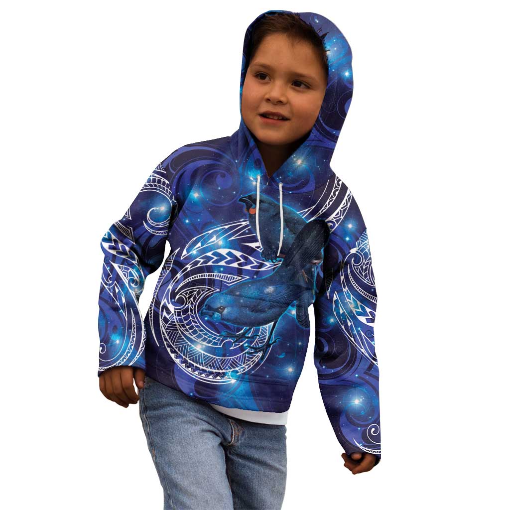 North Island Kokako and South Island Kokako Kid Hoodie New Zealand Native Bird with Galaxy Vibe