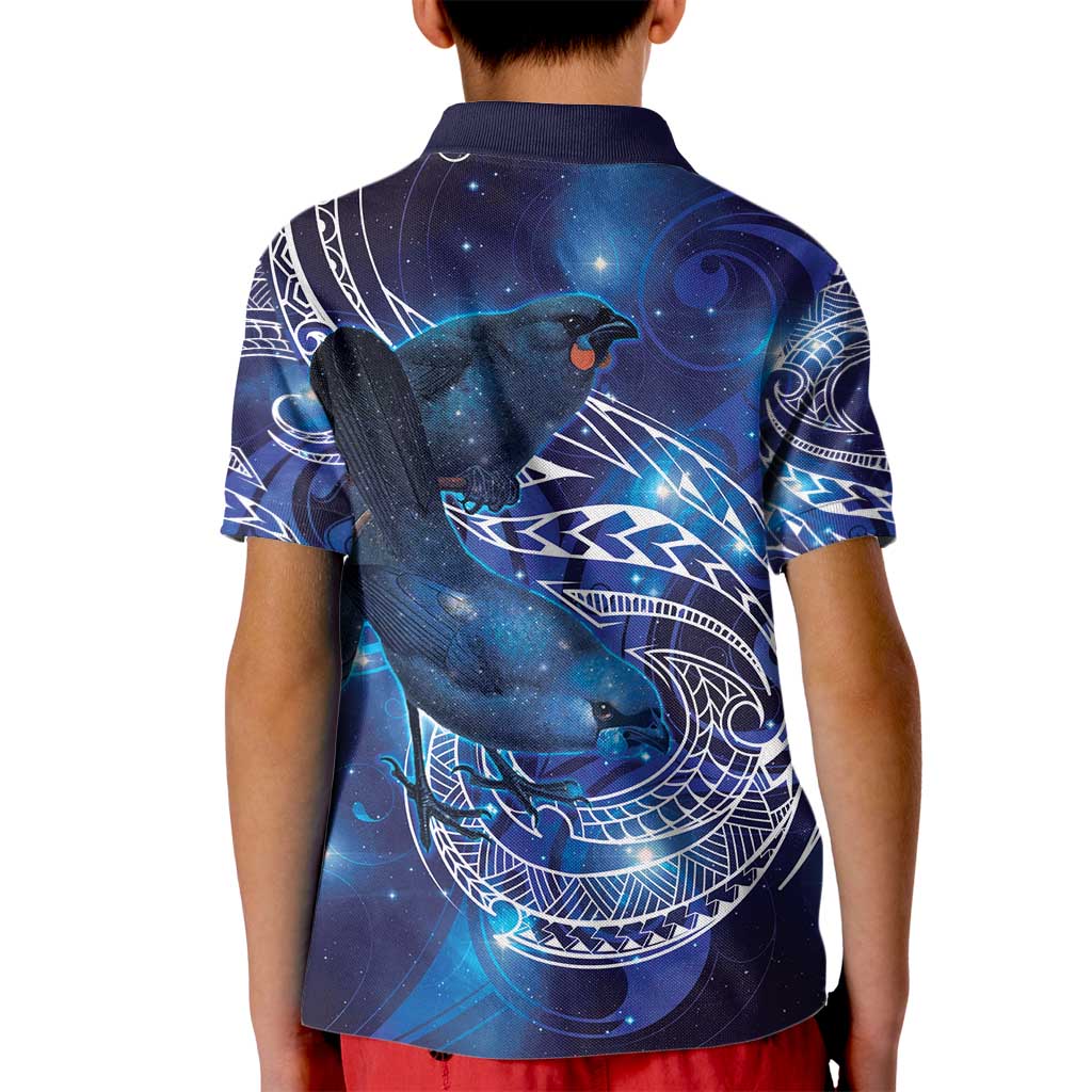 North Island Kokako and South Island Kokako Kid Polo Shirt New Zealand Native Bird with Galaxy Vibe
