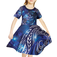 North Island Kokako and South Island Kokako Kid Short Sleeve Dress New Zealand Native Bird with Galaxy Vibe