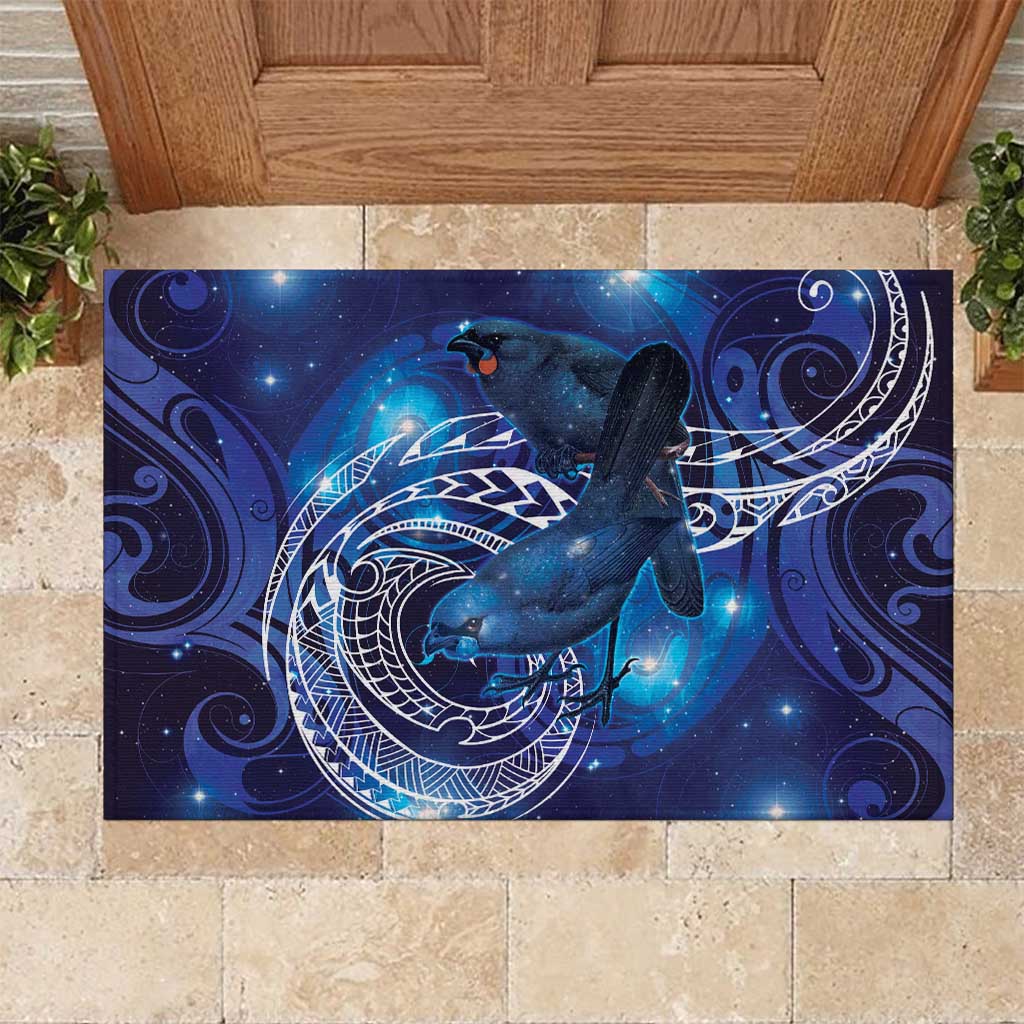 North Island Kokako and South Island Kokako Rubber Doormat New Zealand Native Bird with Galaxy Vibe