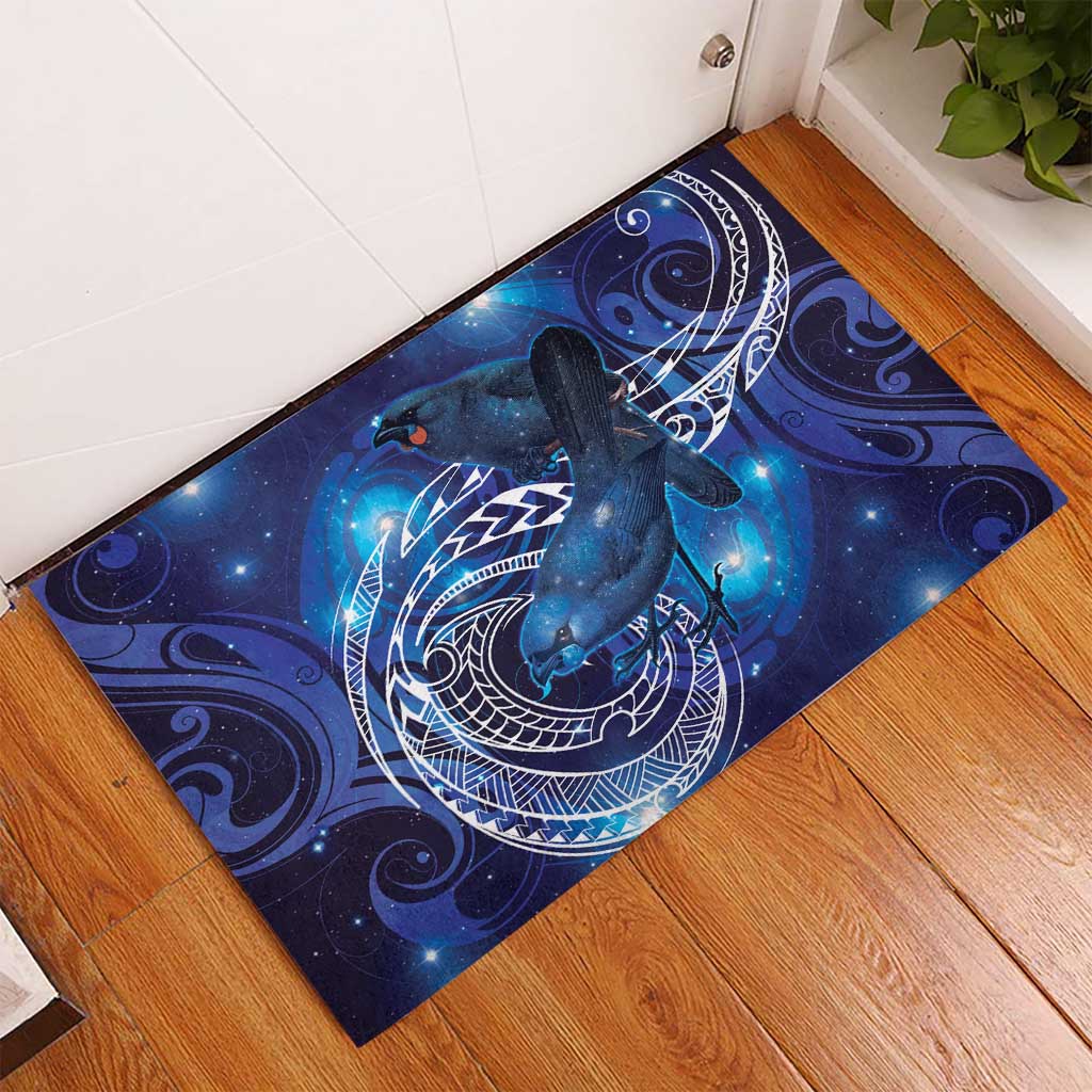 North Island Kokako and South Island Kokako Rubber Doormat New Zealand Native Bird with Galaxy Vibe