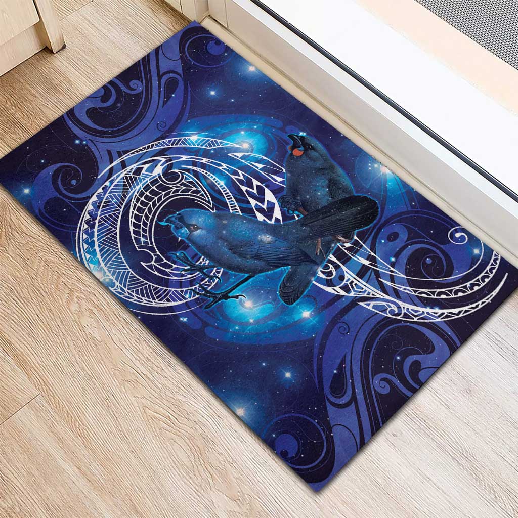 North Island Kokako and South Island Kokako Rubber Doormat New Zealand Native Bird with Galaxy Vibe