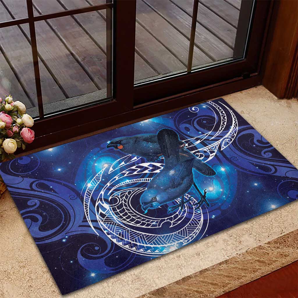 North Island Kokako and South Island Kokako Rubber Doormat New Zealand Native Bird with Galaxy Vibe