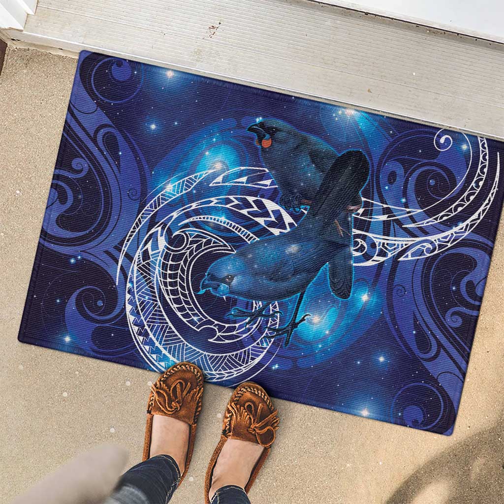 North Island Kokako and South Island Kokako Rubber Doormat New Zealand Native Bird with Galaxy Vibe