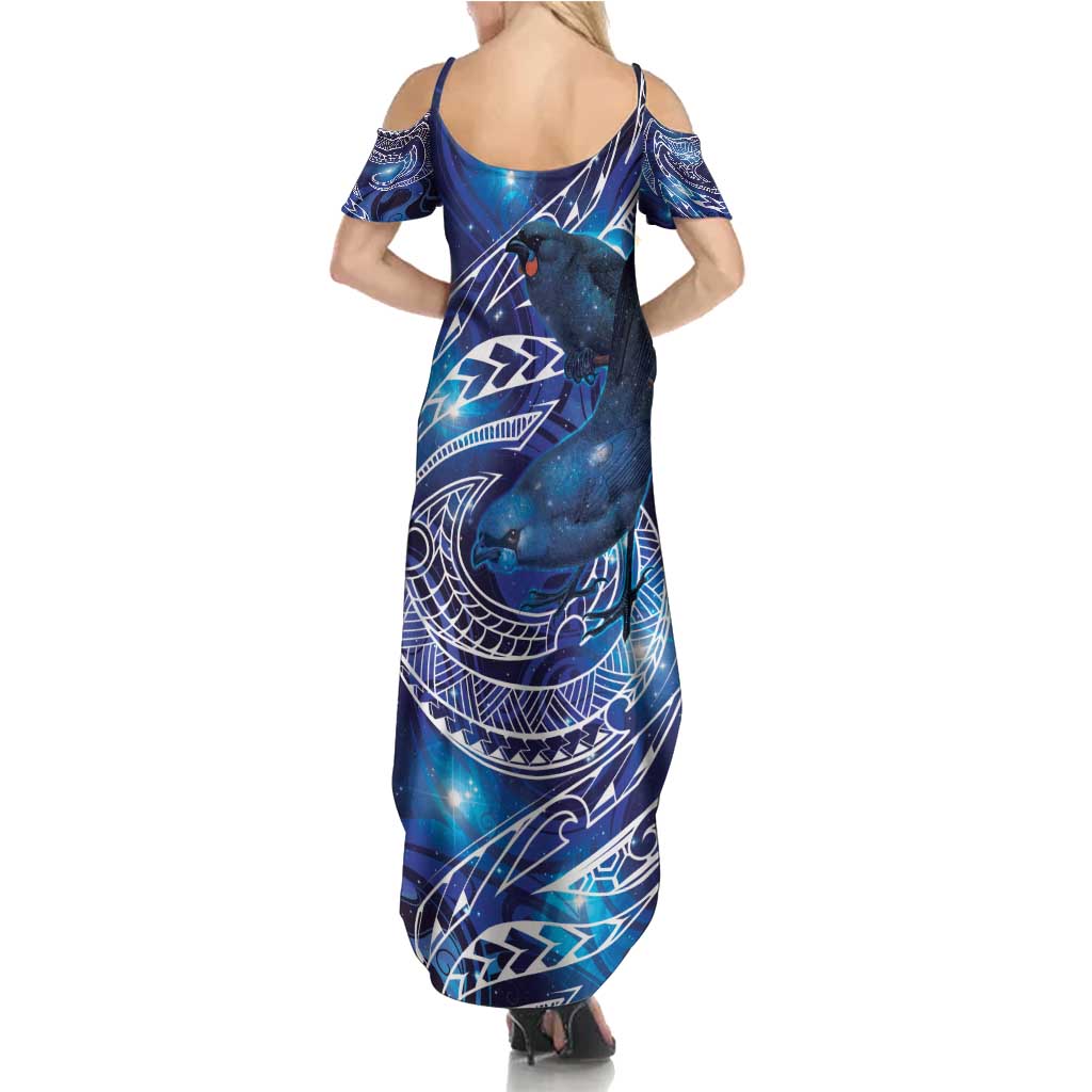 North Island Kokako and South Island Kokako Summer Maxi Dress New Zealand Native Bird with Galaxy Vibe