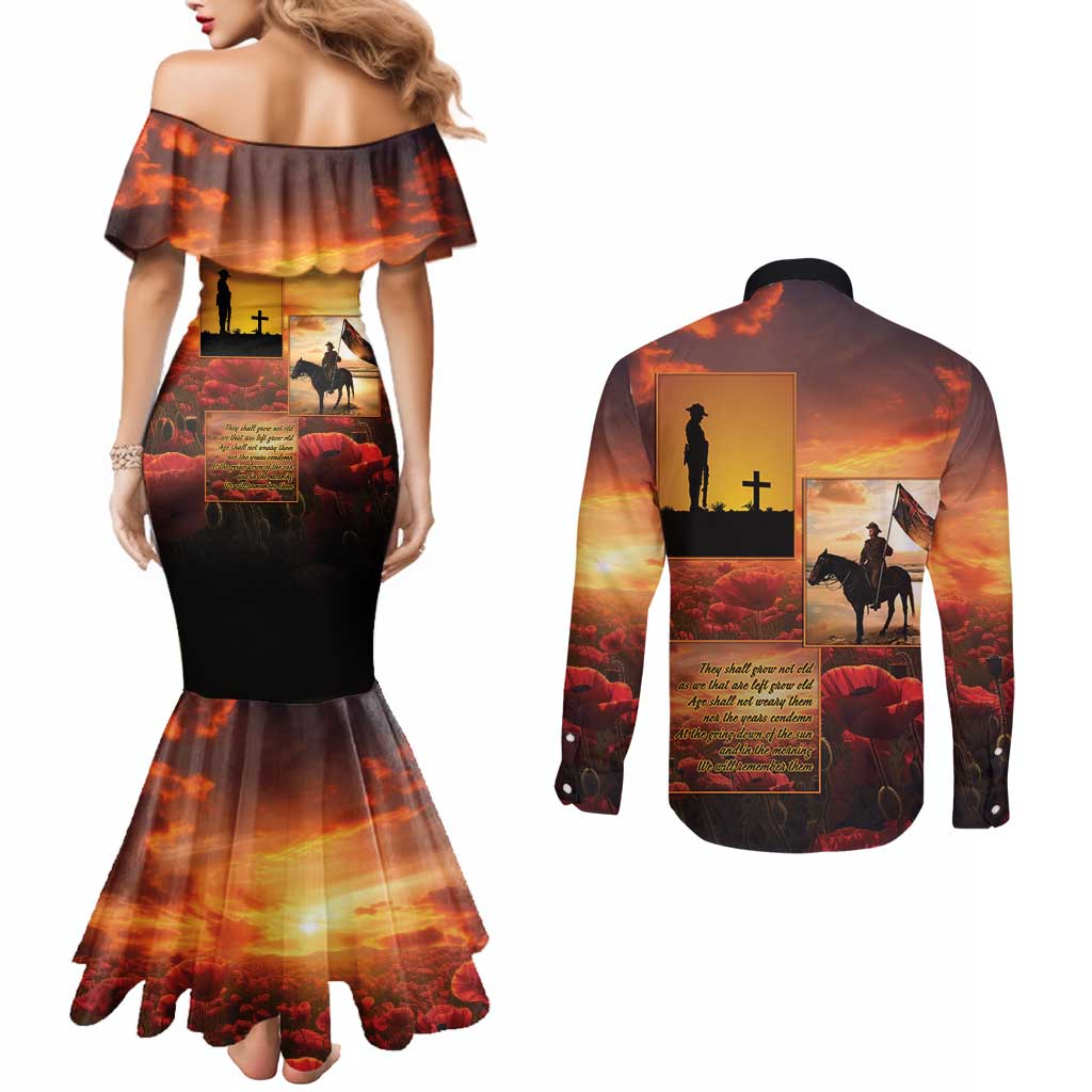 ANZAC Day Film Reel Lest We Forget Couples Matching Mermaid Dress and Long Sleeve Button Shirt Australia NZ Memorial