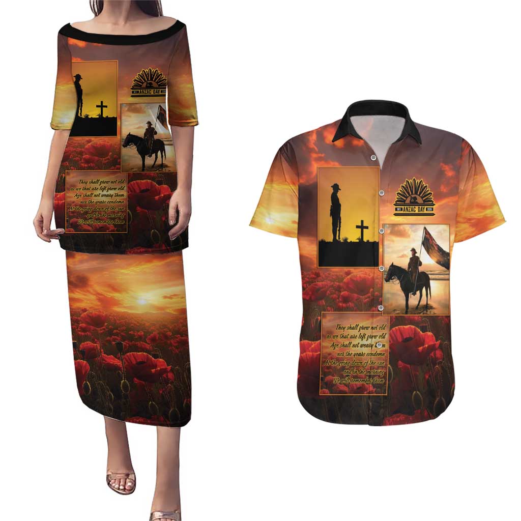 ANZAC Day Film Reel Lest We Forget Couples Matching Puletasi and Hawaiian Shirt Australia NZ Memorial