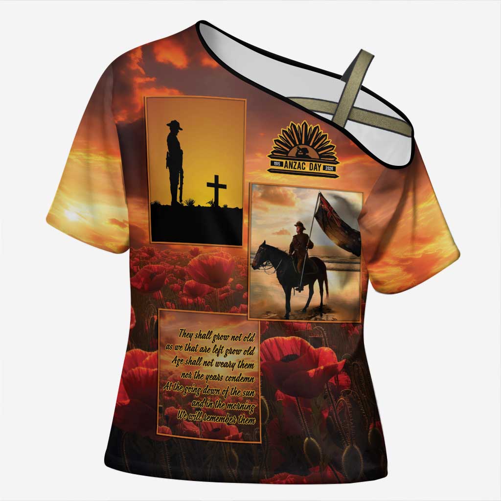 ANZAC Day Film Reel Lest We Forget Cross Shoulder Shirt Australia NZ Memorial LT9 Female Red - Polynesian Pride