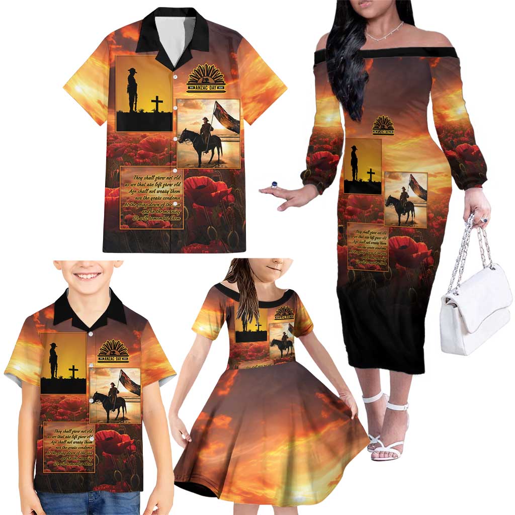 ANZAC Day Film Reel Lest We Forget Family Matching Off The Shoulder Long Sleeve Dress and Hawaiian Shirt Australia NZ Memorial