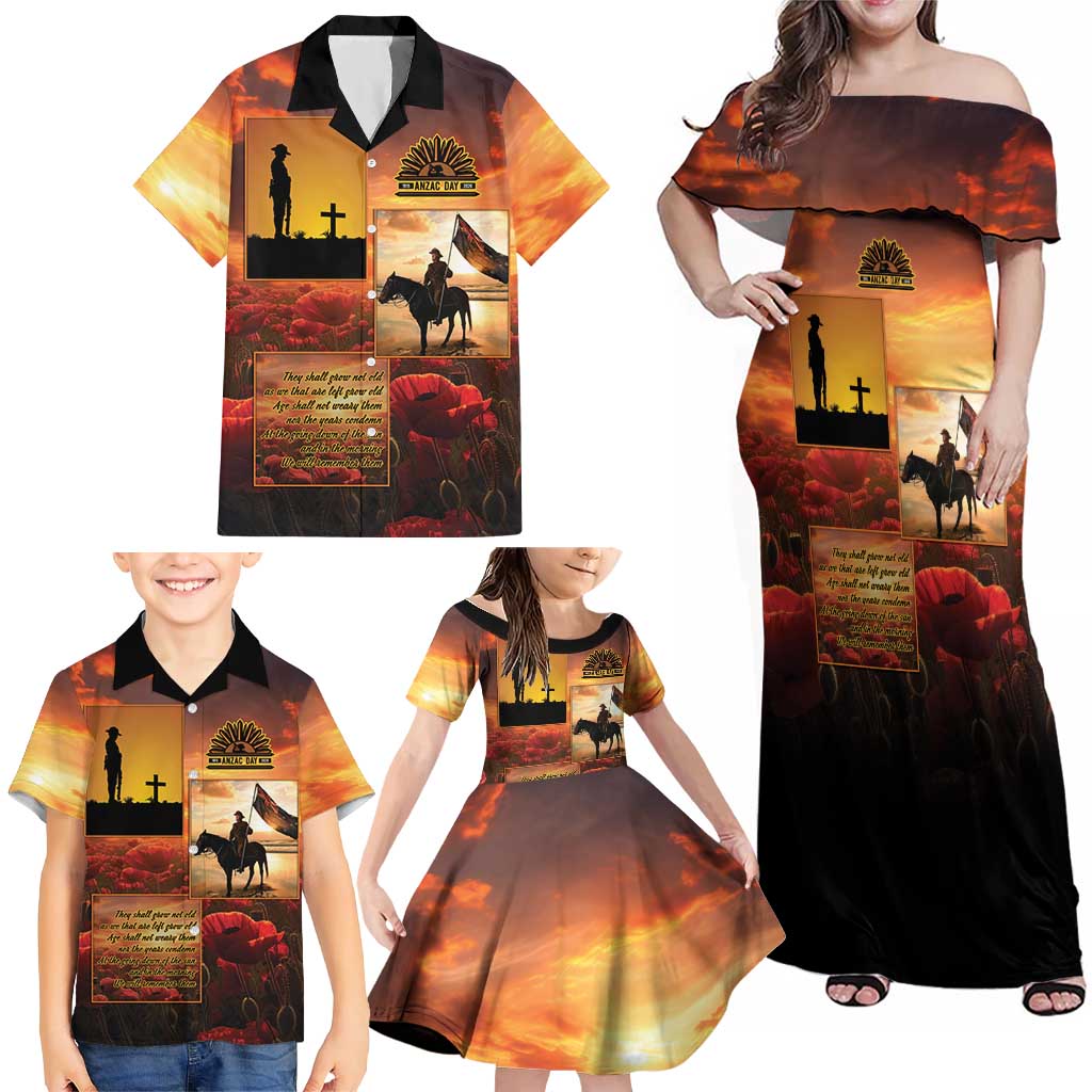 ANZAC Day Film Reel Lest We Forget Family Matching Off Shoulder Maxi Dress and Hawaiian Shirt Australia NZ Memorial