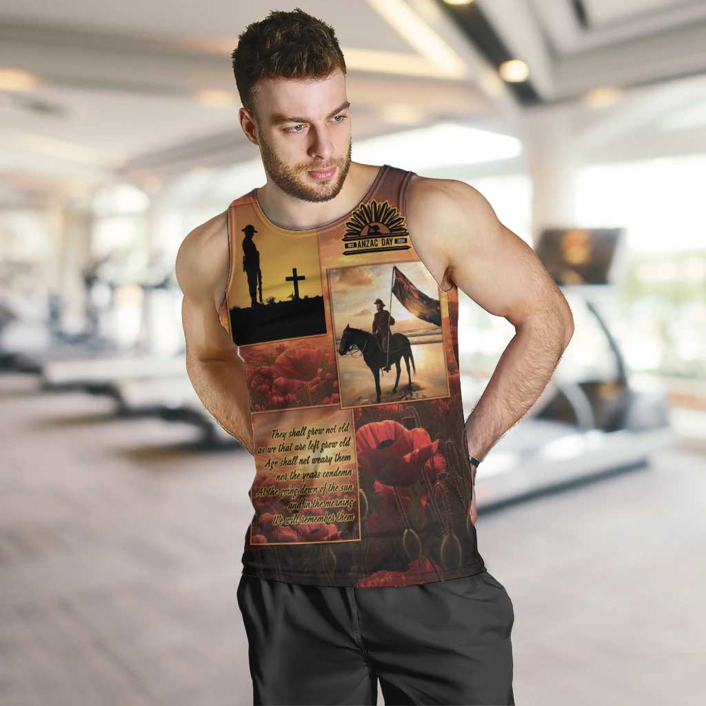 ANZAC Day Film Reel Lest We Forget Men Tank Top Australia NZ Memorial LT9 Red - Polynesian Pride