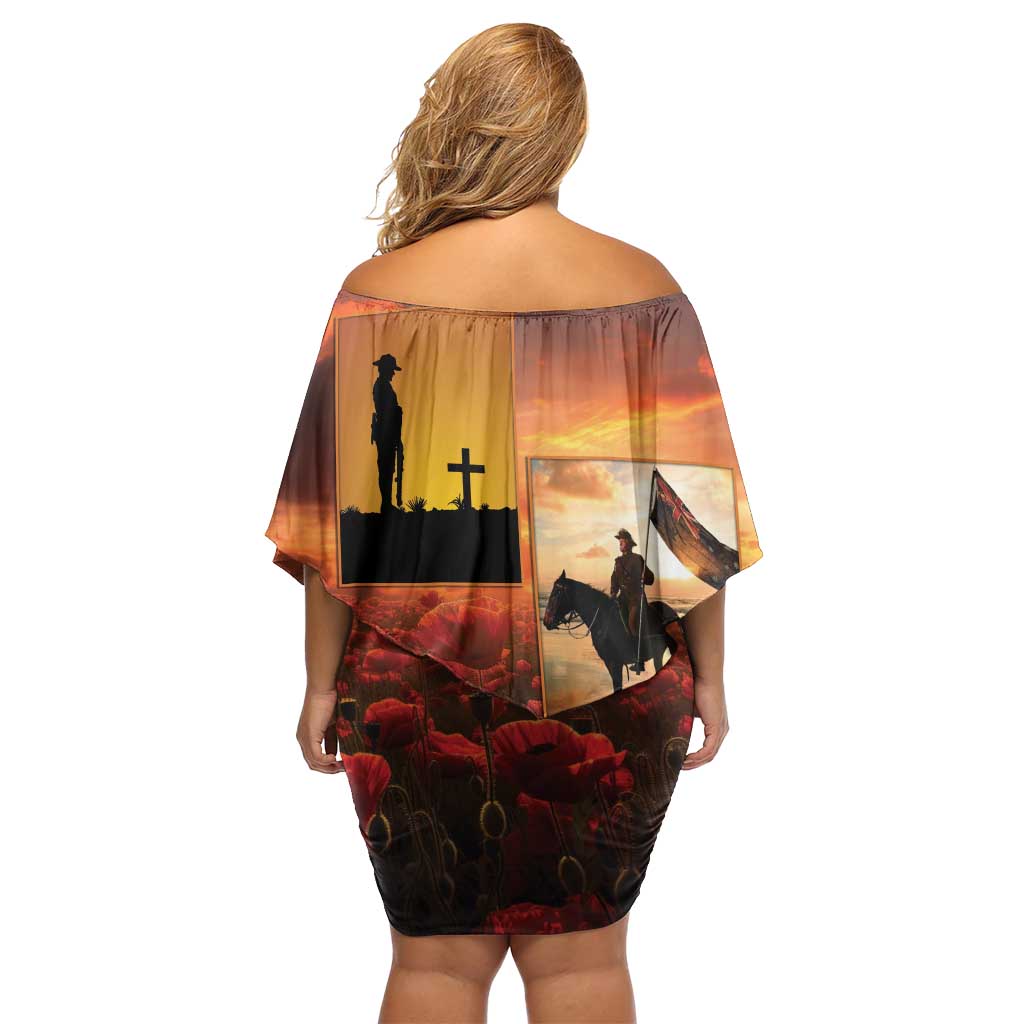 ANZAC Day Film Reel Lest We Forget Off Shoulder Short Dress Australia NZ Memorial LT9 - Polynesian Pride