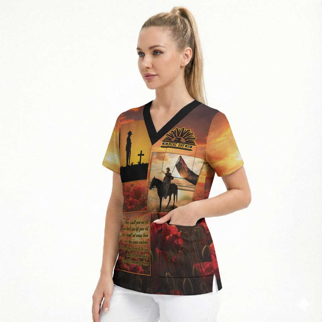 ANZAC Day Film Reel Lest We Forget Scrub Top Australia NZ Memorial