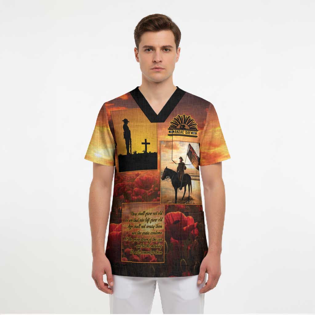 ANZAC Day Film Reel Lest We Forget Scrub Top Australia NZ Memorial