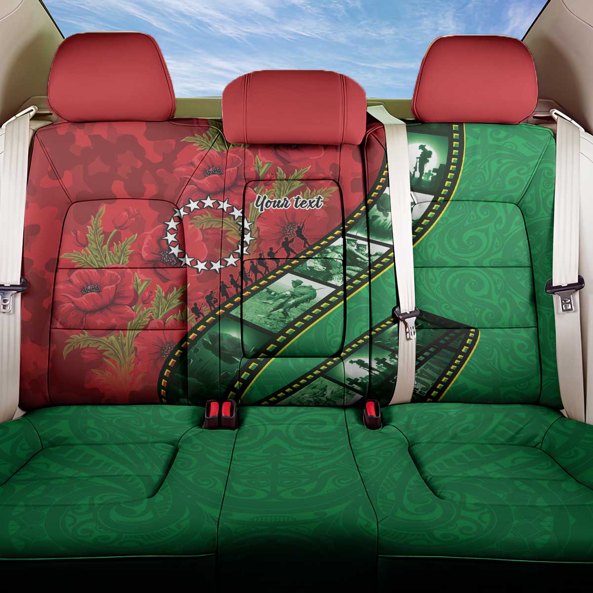 Personalised Cook Islands ANZAC 1915-2026 Filmstrip Back Car Seat Cover Lest We Forget 25 April