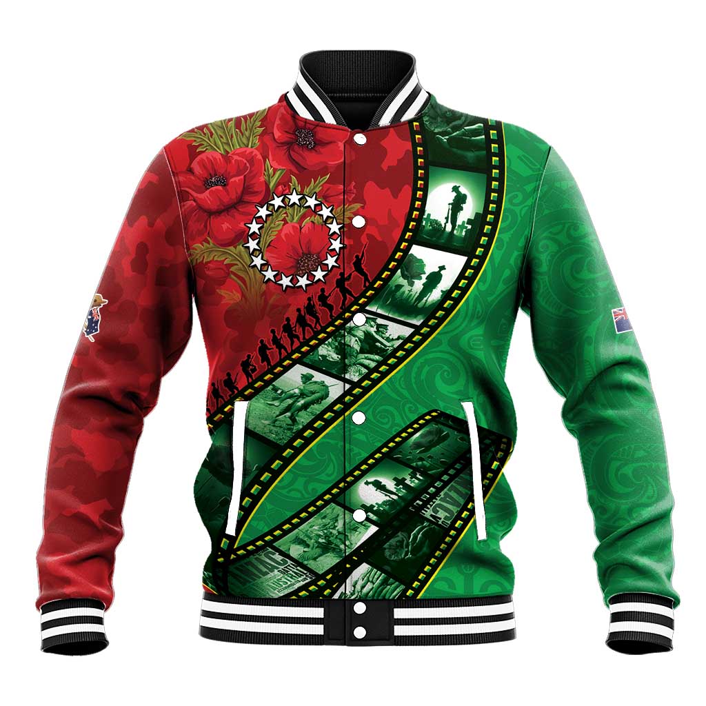 Personalised Cook Islands ANZAC 1915-2026 Filmstrip Baseball Jacket Lest We Forget 25 April