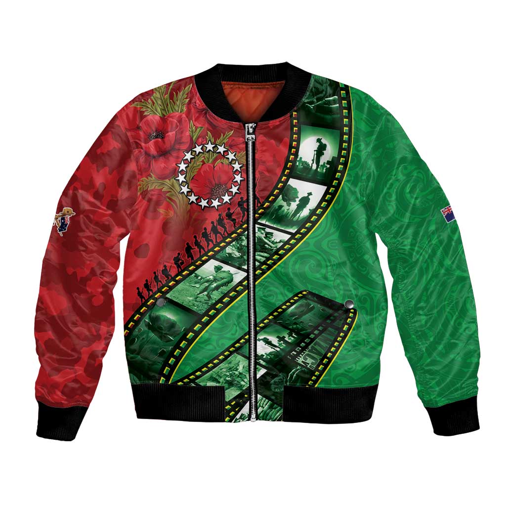 Personalised Cook Islands ANZAC 1915-2026 Filmstrip Bomber Jacket Lest We Forget 25 April