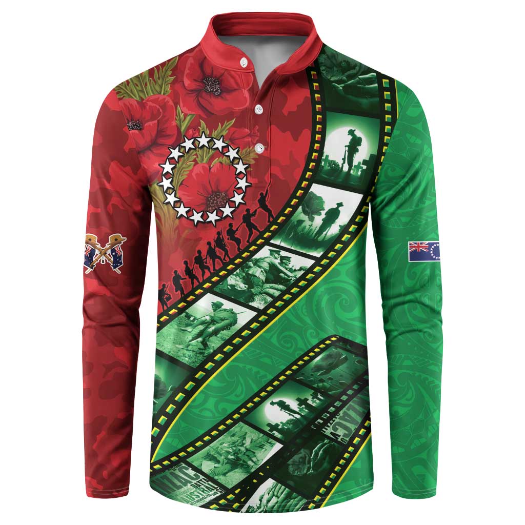 Personalised Cook Islands ANZAC 1915-2026 Filmstrip Button Sweatshirt Lest We Forget 25 April LT9 Green - Polynesian Pride