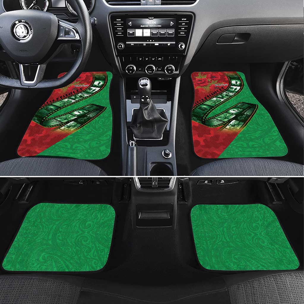 Personalised Cook Islands ANZAC 1915-2026 Filmstrip Car Mats Lest We Forget 25 April LT9 Set 4pcs Green - Polynesian Pride