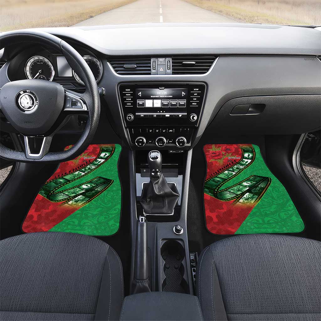 Personalised Cook Islands ANZAC 1915-2026 Filmstrip Car Mats Lest We Forget 25 April LT9 Set 2pcs - Front Green - Polynesian Pride