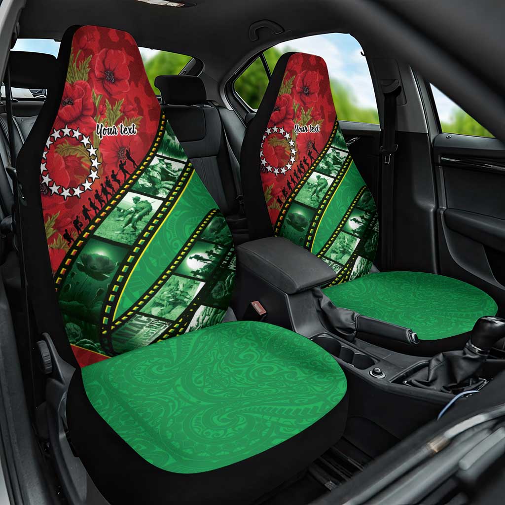 Personalised Cook Islands ANZAC 1915-2026 Filmstrip Car Seat Cover Lest We Forget 25 April