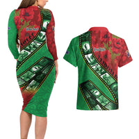 Personalised Cook Islands ANZAC 1915-2026 Filmstrip Couples Matching Long Sleeve Bodycon Dress and Hawaiian Shirt Lest We Forget 25 April