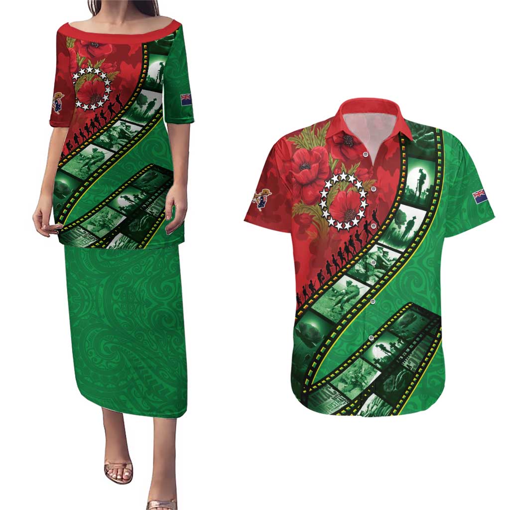 Personalised Cook Islands ANZAC 1915-2026 Filmstrip Couples Matching Puletasi and Hawaiian Shirt Lest We Forget 25 April