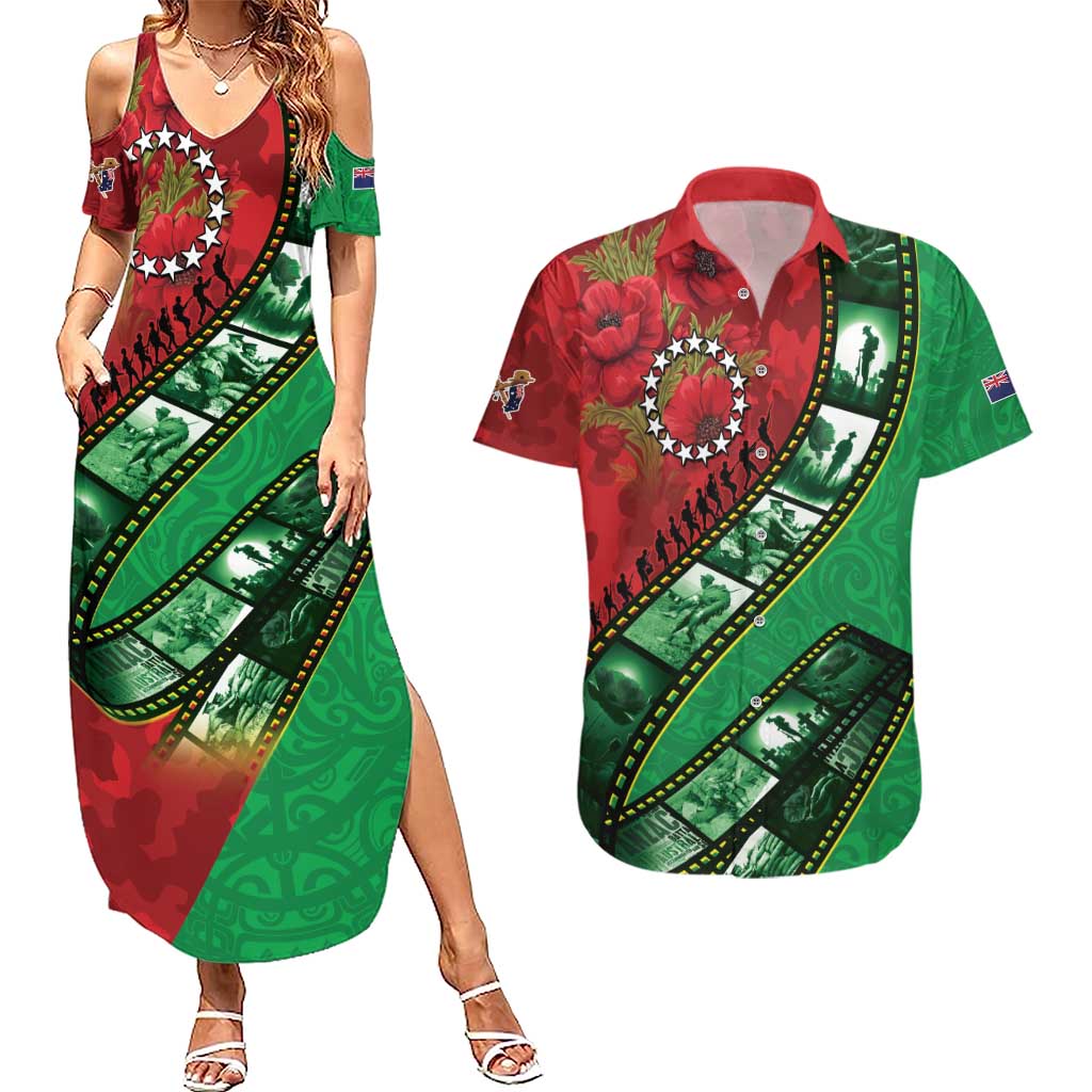 Personalised Cook Islands ANZAC 1915-2026 Filmstrip Couples Matching Summer Maxi Dress and Hawaiian Shirt Lest We Forget 25 April