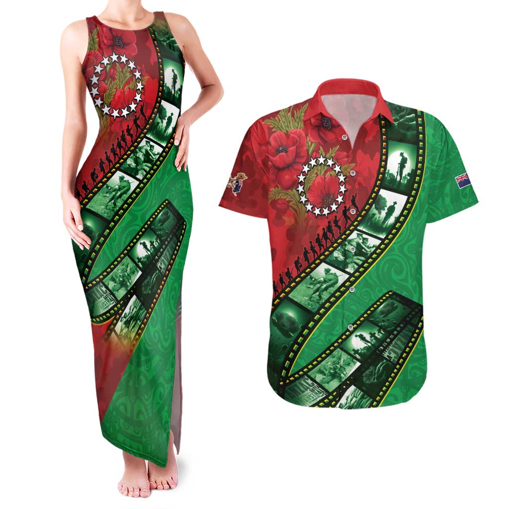 Personalised Cook Islands ANZAC 1915-2026 Filmstrip Couples Matching Tank Maxi Dress and Hawaiian Shirt Lest We Forget 25 April