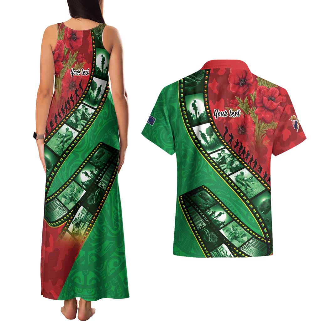 Personalised Cook Islands ANZAC 1915-2026 Filmstrip Couples Matching Tank Maxi Dress and Hawaiian Shirt Lest We Forget 25 April