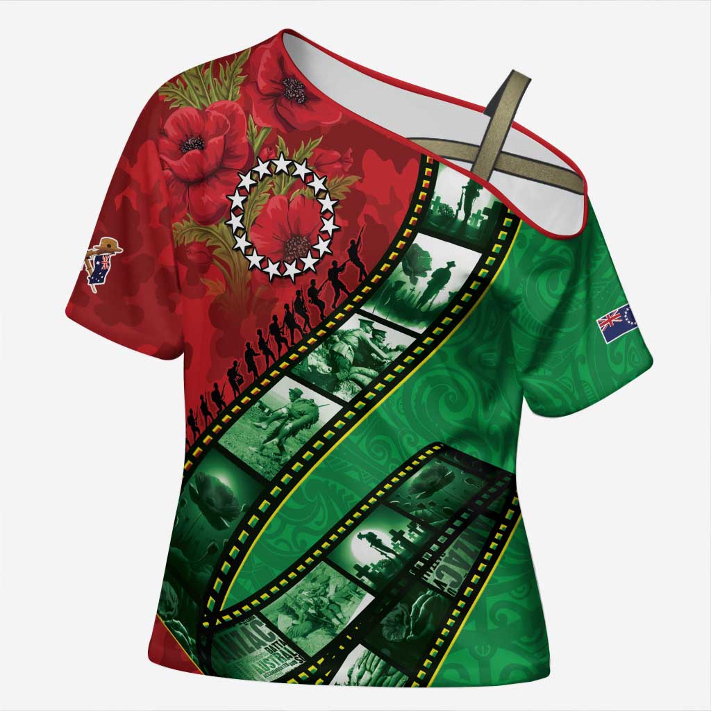 Personalised Cook Islands ANZAC 1915-2026 Filmstrip Cross Shoulder Shirt Lest We Forget 25 April