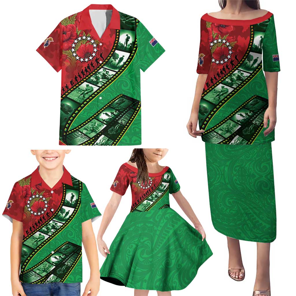Personalised Cook Islands ANZAC 1915-2026 Filmstrip Family Matching Puletasi and Hawaiian Shirt Lest We Forget 25 April LT9 - Polynesian Pride
