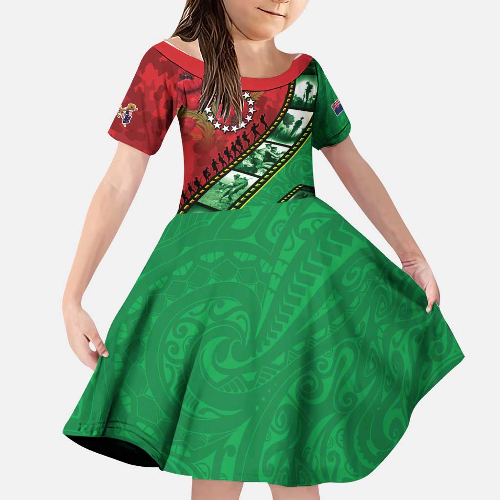 Personalised Cook Islands ANZAC 1915-2026 Filmstrip Family Matching Short Sleeve Bodycon Dress and Hawaiian Shirt Lest We Forget 25 April