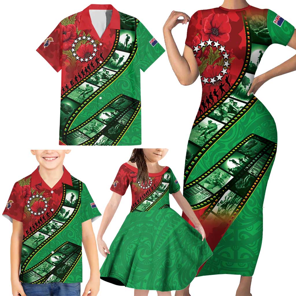 Personalised Cook Islands ANZAC 1915-2026 Filmstrip Family Matching Short Sleeve Bodycon Dress and Hawaiian Shirt Lest We Forget 25 April