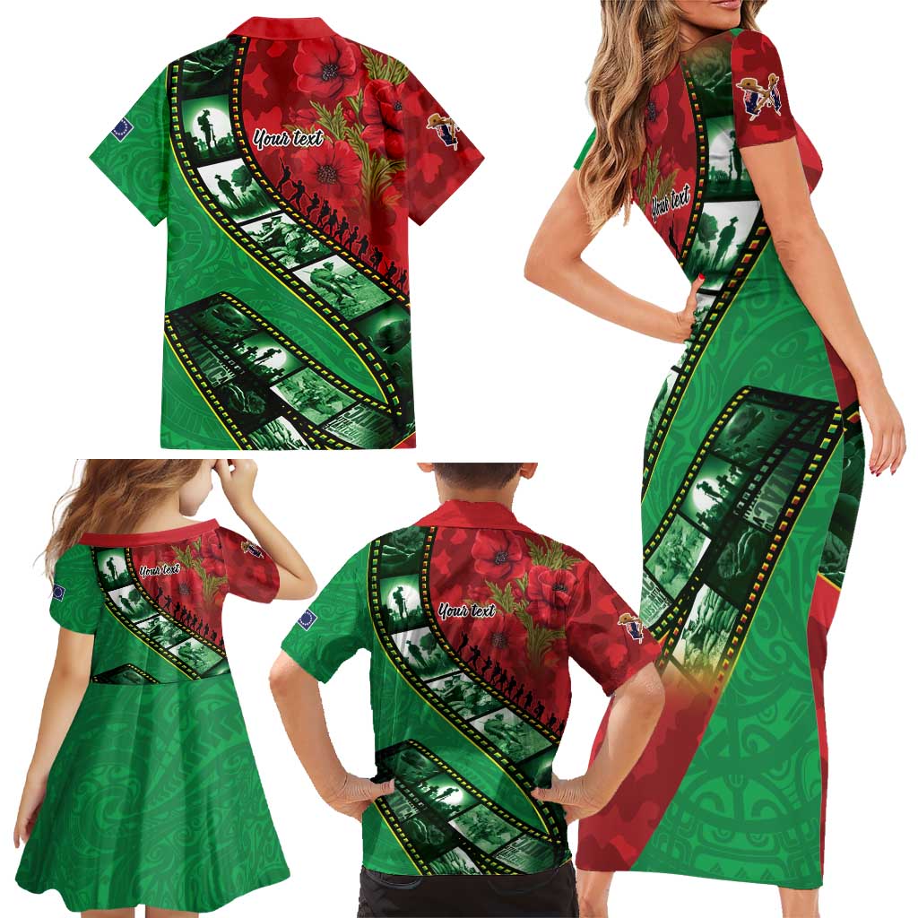 Personalised Cook Islands ANZAC 1915-2026 Filmstrip Family Matching Short Sleeve Bodycon Dress and Hawaiian Shirt Lest We Forget 25 April