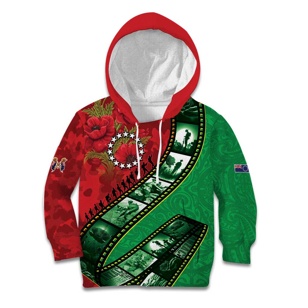 Personalised Cook Islands ANZAC 1915-2026 Filmstrip Kid Hoodie Lest We Forget 25 April