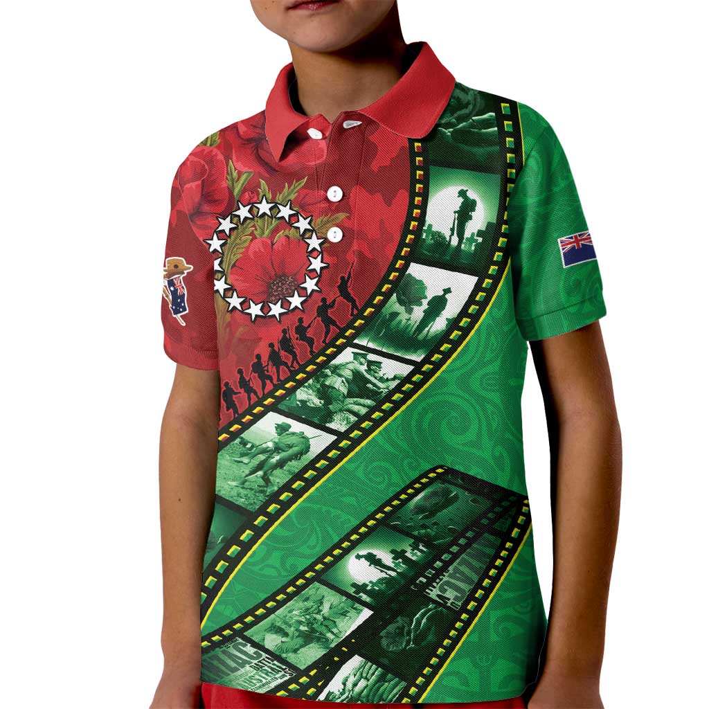 Personalised Cook Islands ANZAC 1915-2026 Filmstrip Kid Polo Shirt Lest We Forget 25 April