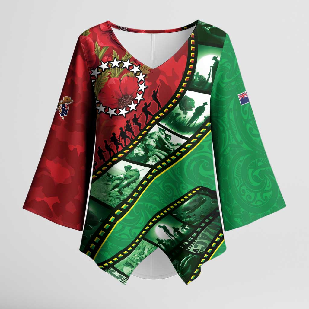 Personalised Cook Islands ANZAC 1915-2026 Filmstrip Kimono Sleeve Blouse Lest We Forget 25 April