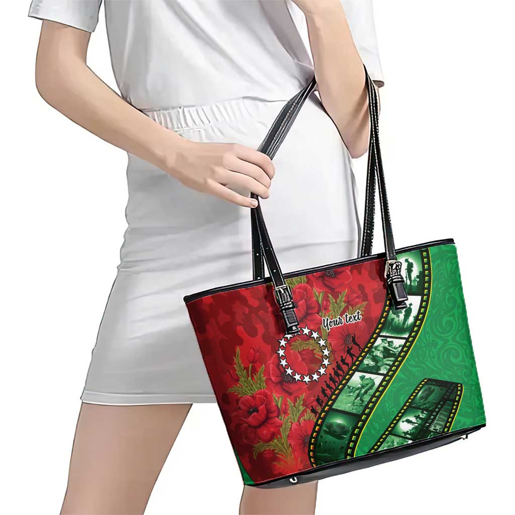Personalised Cook Islands ANZAC 1915-2026 Filmstrip Leather Tote Bag Lest We Forget 25 April
