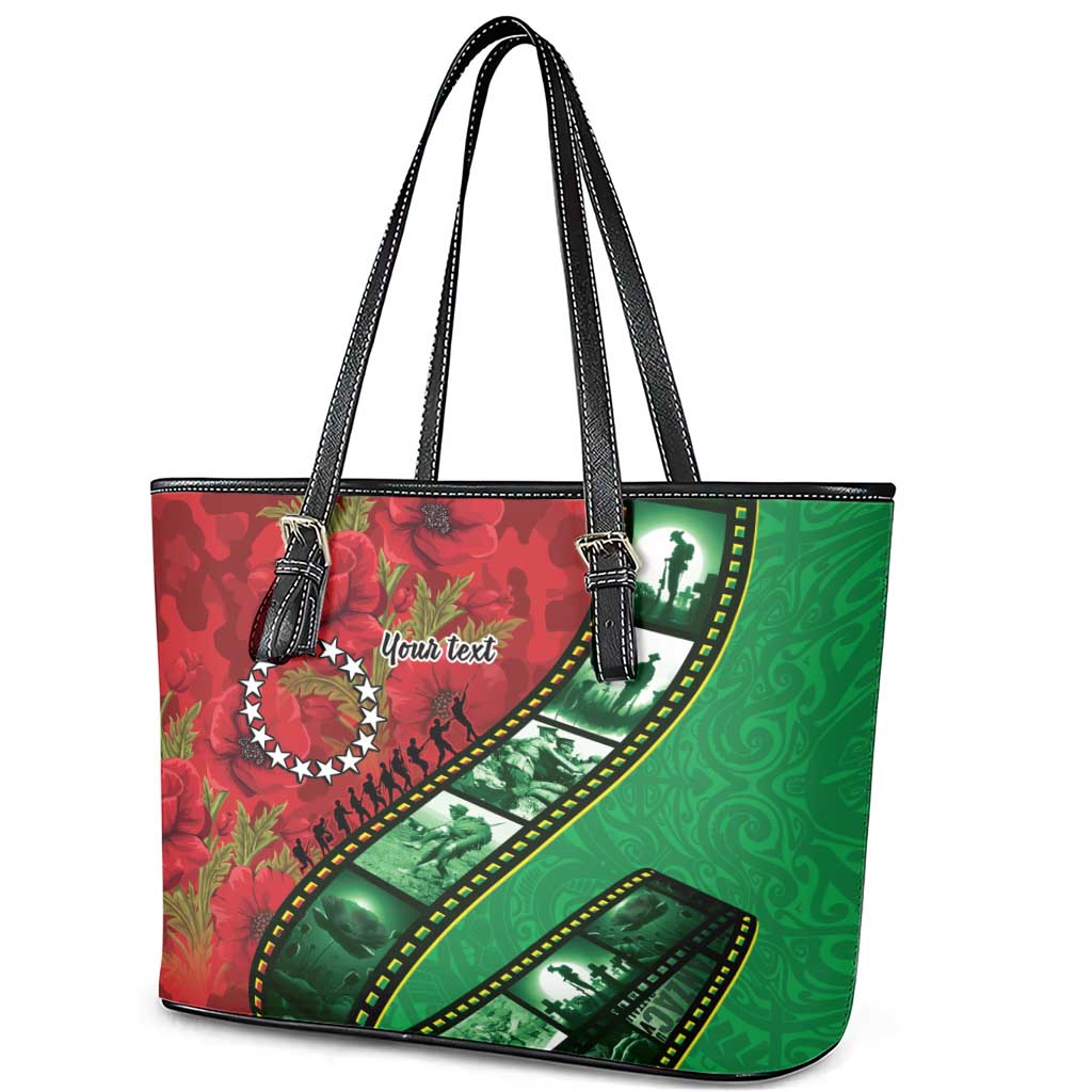 Personalised Cook Islands ANZAC 1915-2026 Filmstrip Leather Tote Bag Lest We Forget 25 April