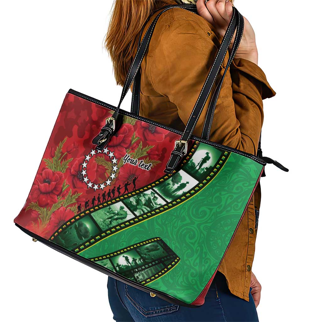 Personalised Cook Islands ANZAC 1915-2026 Filmstrip Leather Tote Bag Lest We Forget 25 April