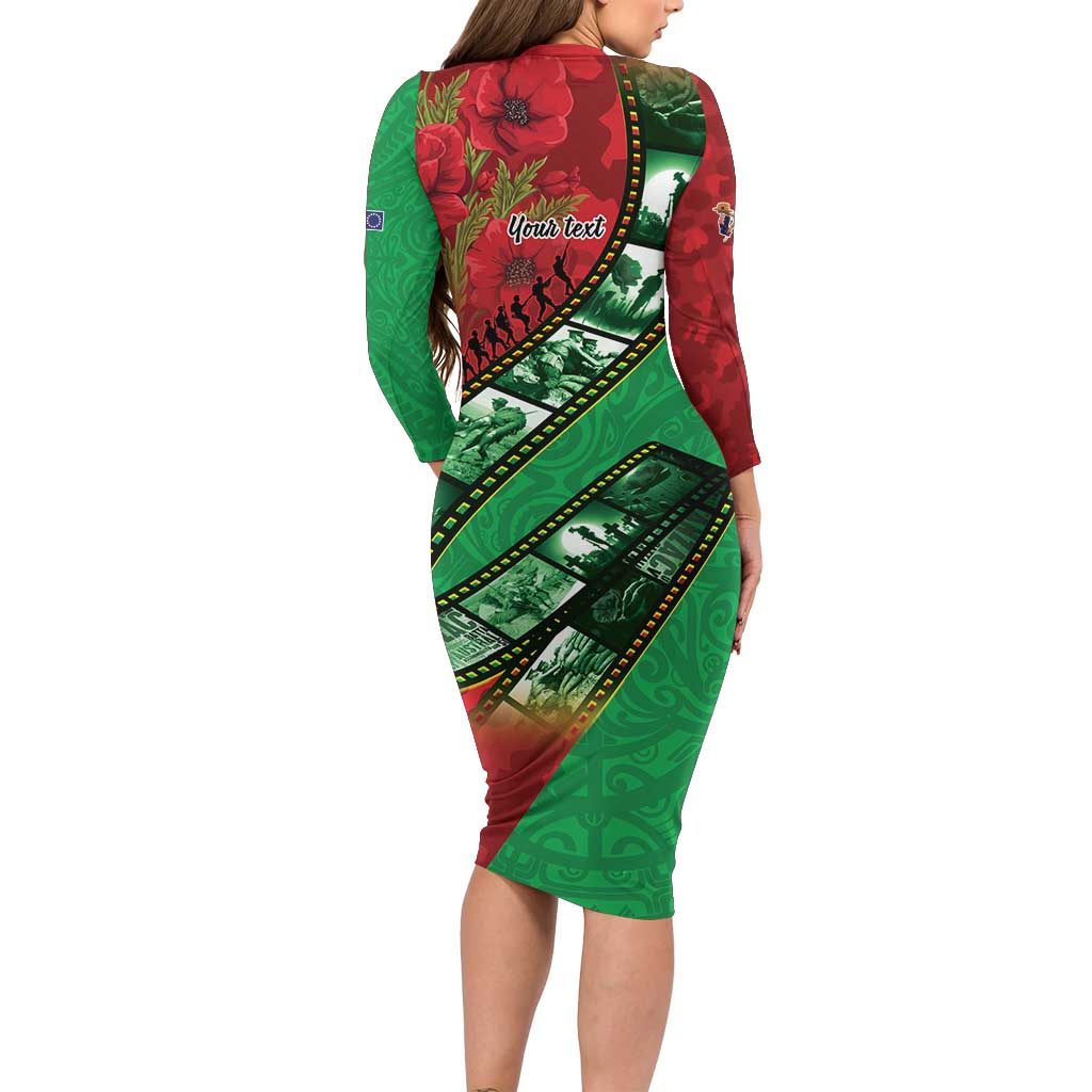 Personalised Cook Islands ANZAC 1915-2026 Filmstrip Long Sleeve Bodycon Dress Lest We Forget 25 April