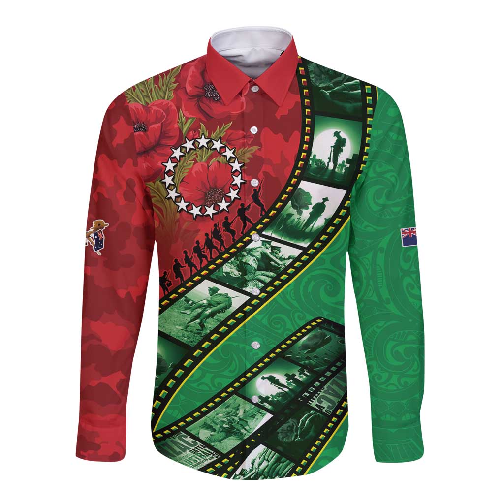 Personalised Cook Islands ANZAC 1915-2026 Filmstrip Long Sleeve Button Shirt Lest We Forget 25 April