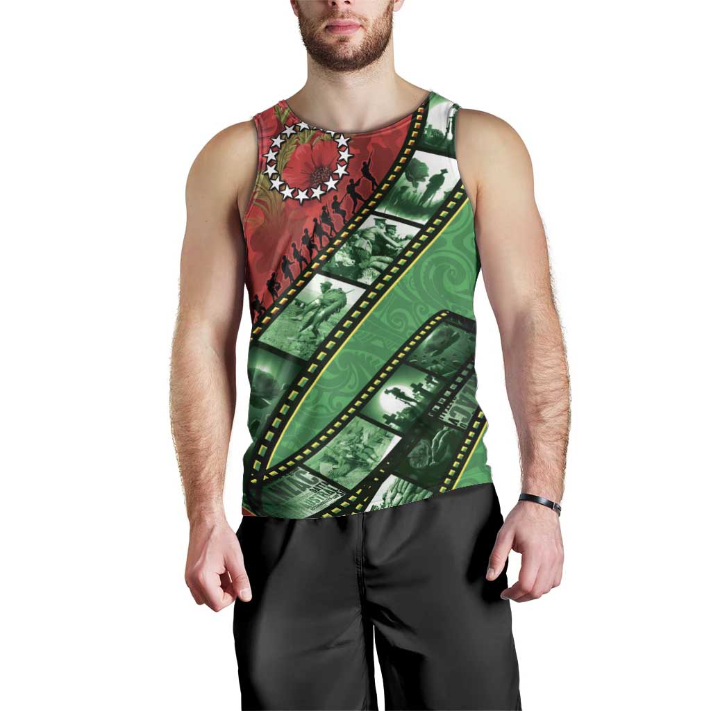 Personalised Cook Islands ANZAC 1915-2026 Filmstrip Men Tank Top Lest We Forget 25 April